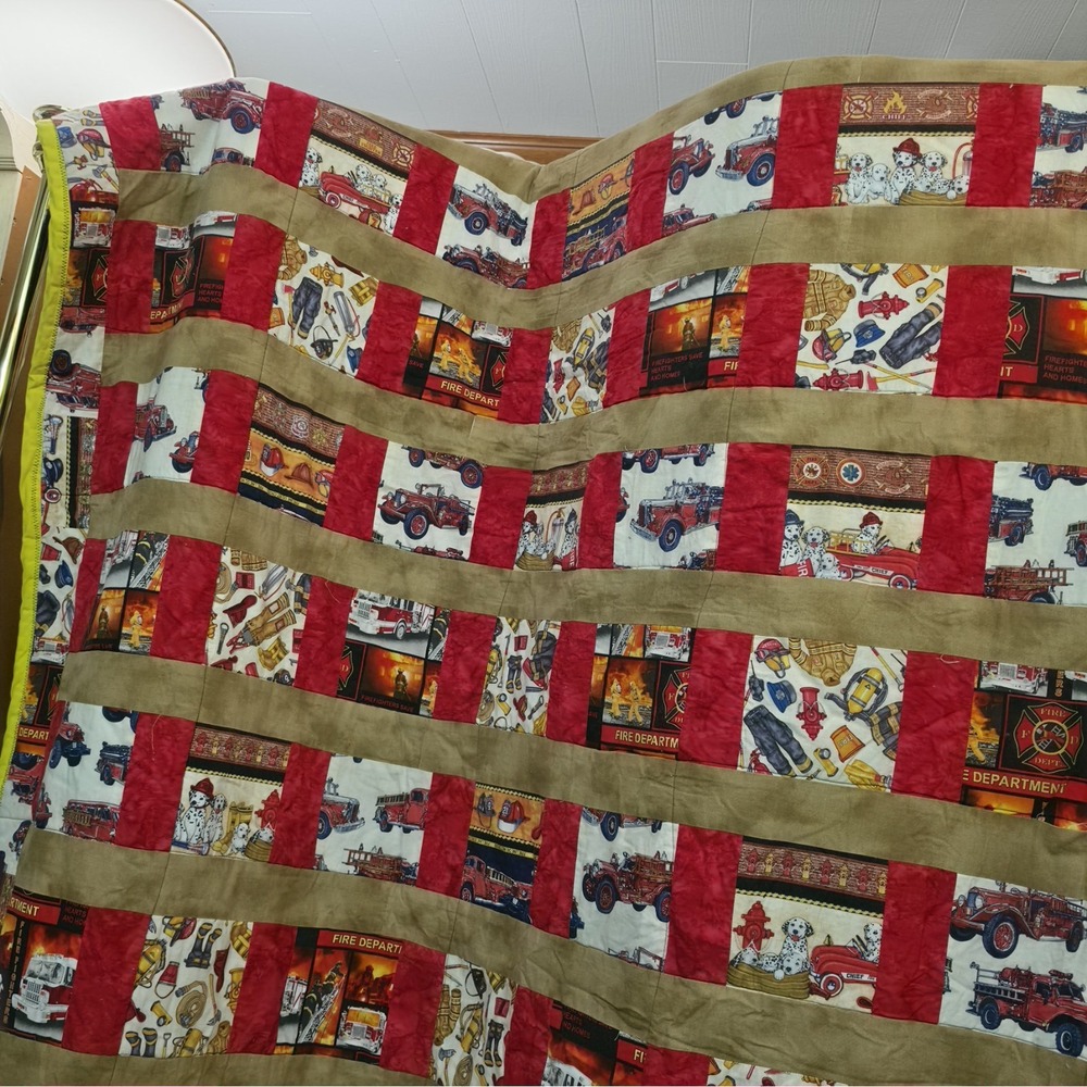 Handmade Firefighter Fire Truck Quilt King Oversized 140x96 Dalmatian Fire Dept
